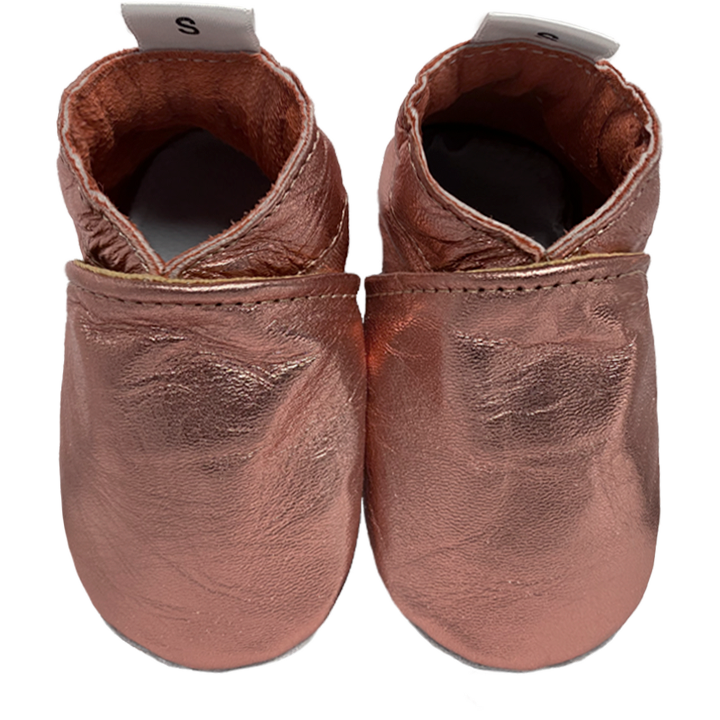 Babyslofjes van leer in rose gold kleur duo