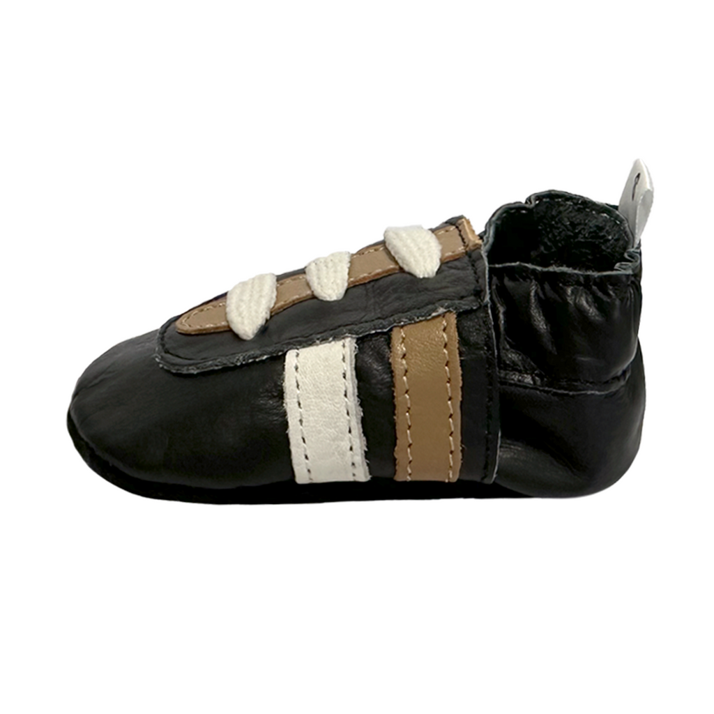 stoere babyslofjes trainer model zwart/wit/bruin zijkant