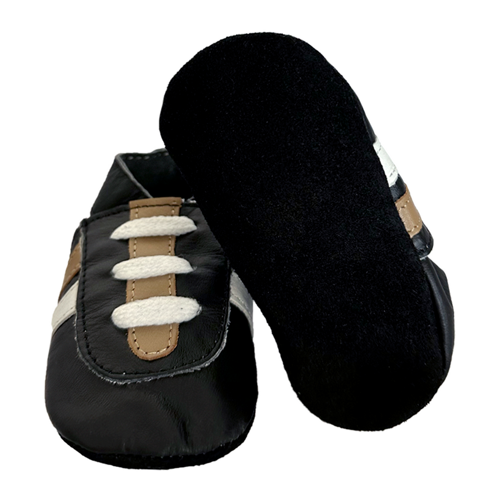 stoere babyslofjes trainer model zwart/wit/bruin upside down