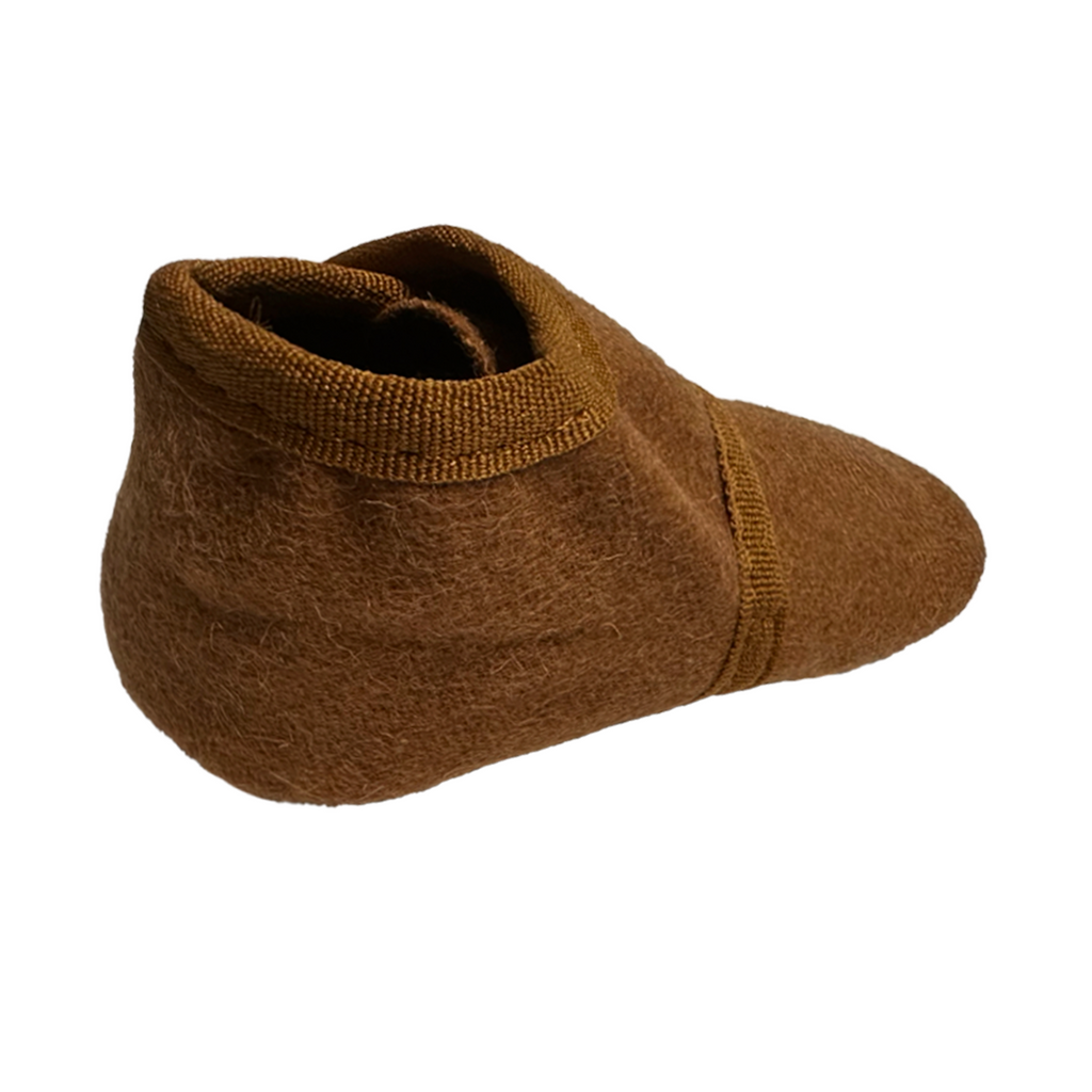 wollen babyslofjes camel bruin achterkant